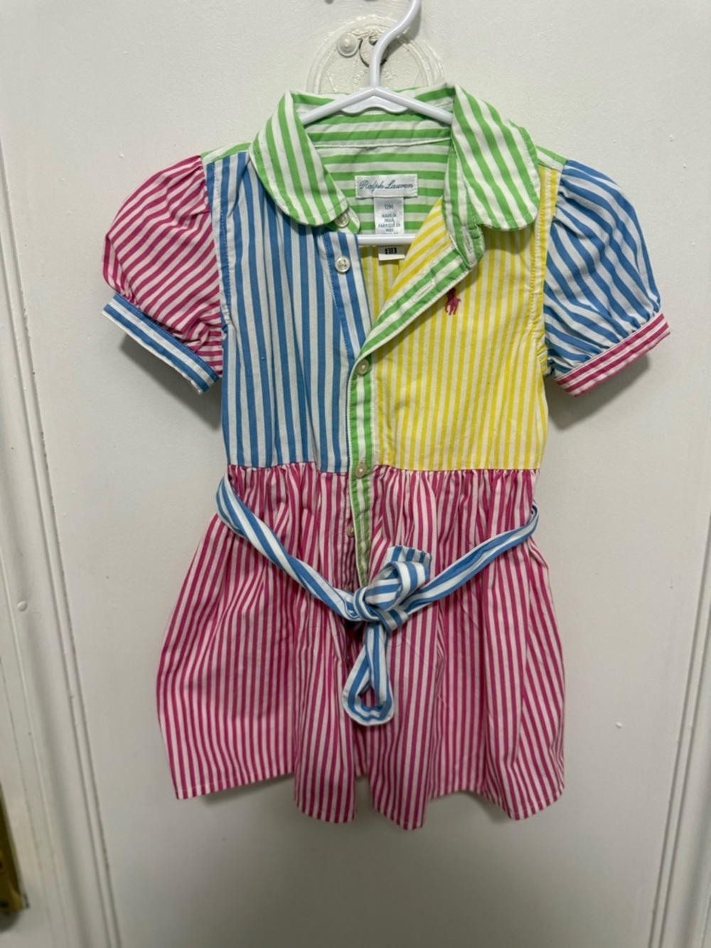 Ralph Lauren Striped Patchwork Polo Dress in Pink, Blue, Yellow, Green